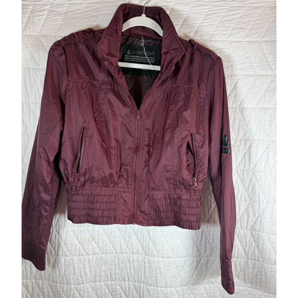 Lala Anthony Women Bomber Jacket Burgandy NEW Zip Long Sleeve Size XL